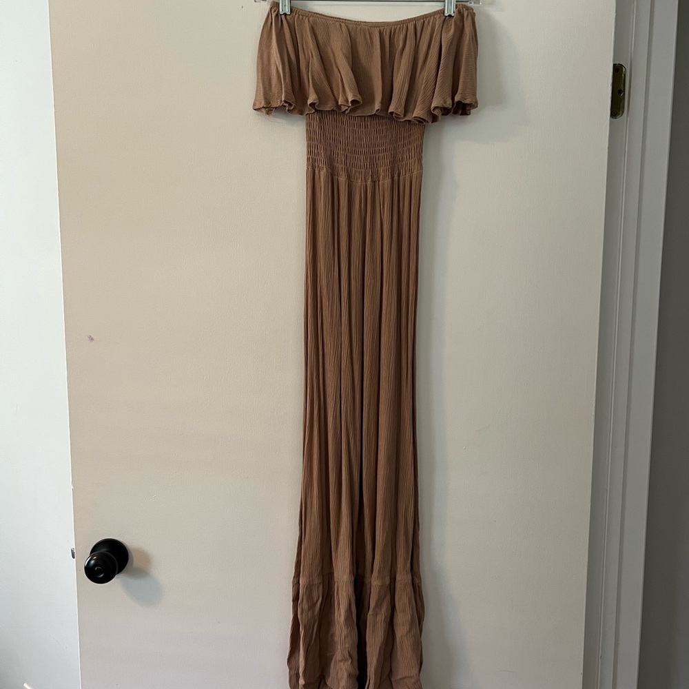Beige Off-Shoulder Maxi
